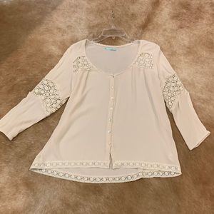 Boho peasant top with crochet.